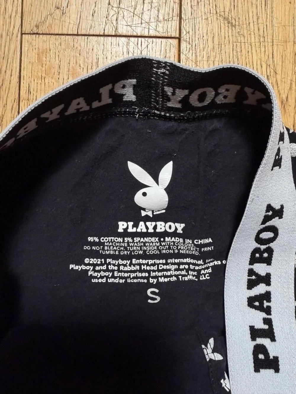 PLAYBOY Black Boxer Briefs with White Bunny Print